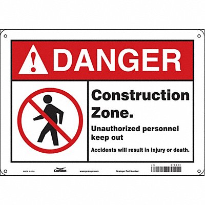 CONDOR 476K39 Safety Sign 10 in x 14 in Polyethylene