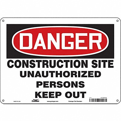 CONDOR 476K46 Safety Sign 10 inx14 in Polyethylene