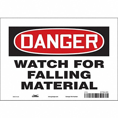 CONDOR 476L85 Safety Sign 7 in x 10 in Vinyl