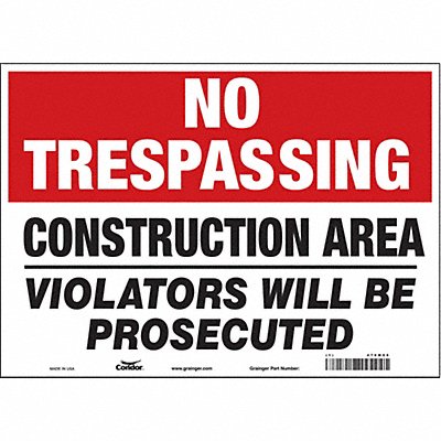 CONDOR 476M05 Safety Sign 10 in x 14 in Vinyl