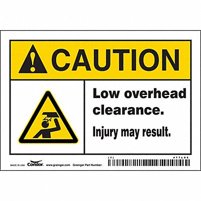CONDOR 477L95 Safety Sign 3 1/2 inx5 in Vinyl