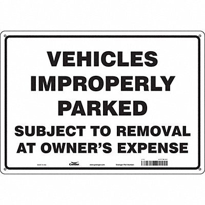 CONDOR 477X23 Improperly Parked Vehicles Sign 14 x20