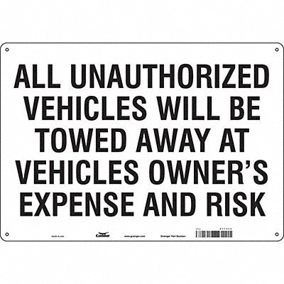 CONDOR 477Y13 Vehicles Will Be Towed Sign White 14x20