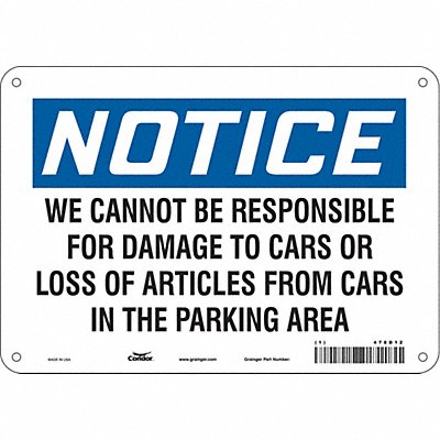 CONDOR 478D12 Parking Lot Damage Sign 7 x 10
