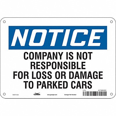 CONDOR 478D85 Parking Lot Damage Advisory Sign 7 x10