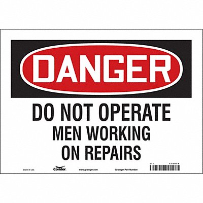 CONDOR 478N46 Safety Sign 10 in x 14 in Vinyl