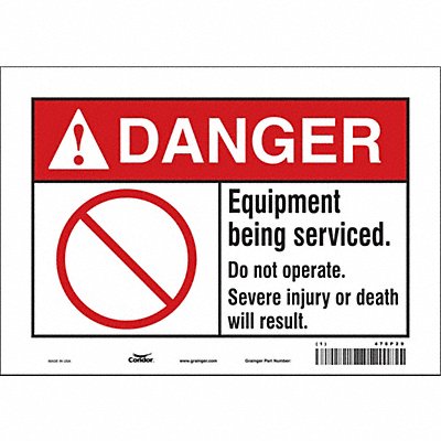 CONDOR 478P29 Safety Sign 7 in x 10 in Vinyl