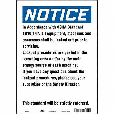 CONDOR 478V11 Safety Sign 14 in x 10 in Vinyl