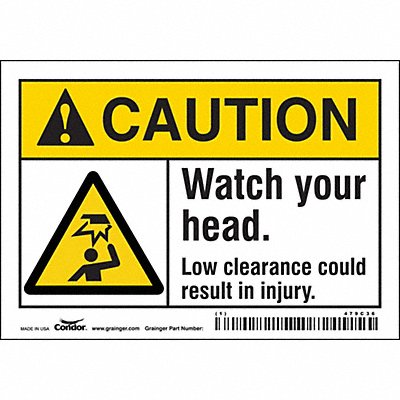 CONDOR 479C36 Safety Sign 3 1/2 inx5 in Vinyl