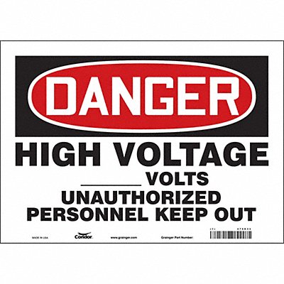 CONDOR 479R33 Safety Sign 10 inx14 in Vinyl