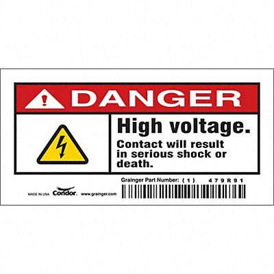 CONDOR 479R91 Safety Sign 2.25in x 4.5in Vinyl