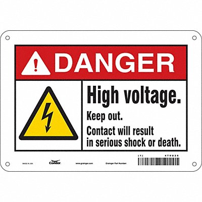CONDOR 479U26 Safety Sign 7 in x 10 in Polyethylene