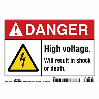 CONDOR 479V47 Safety Sign 3 1/2 inx5 in Vinyl