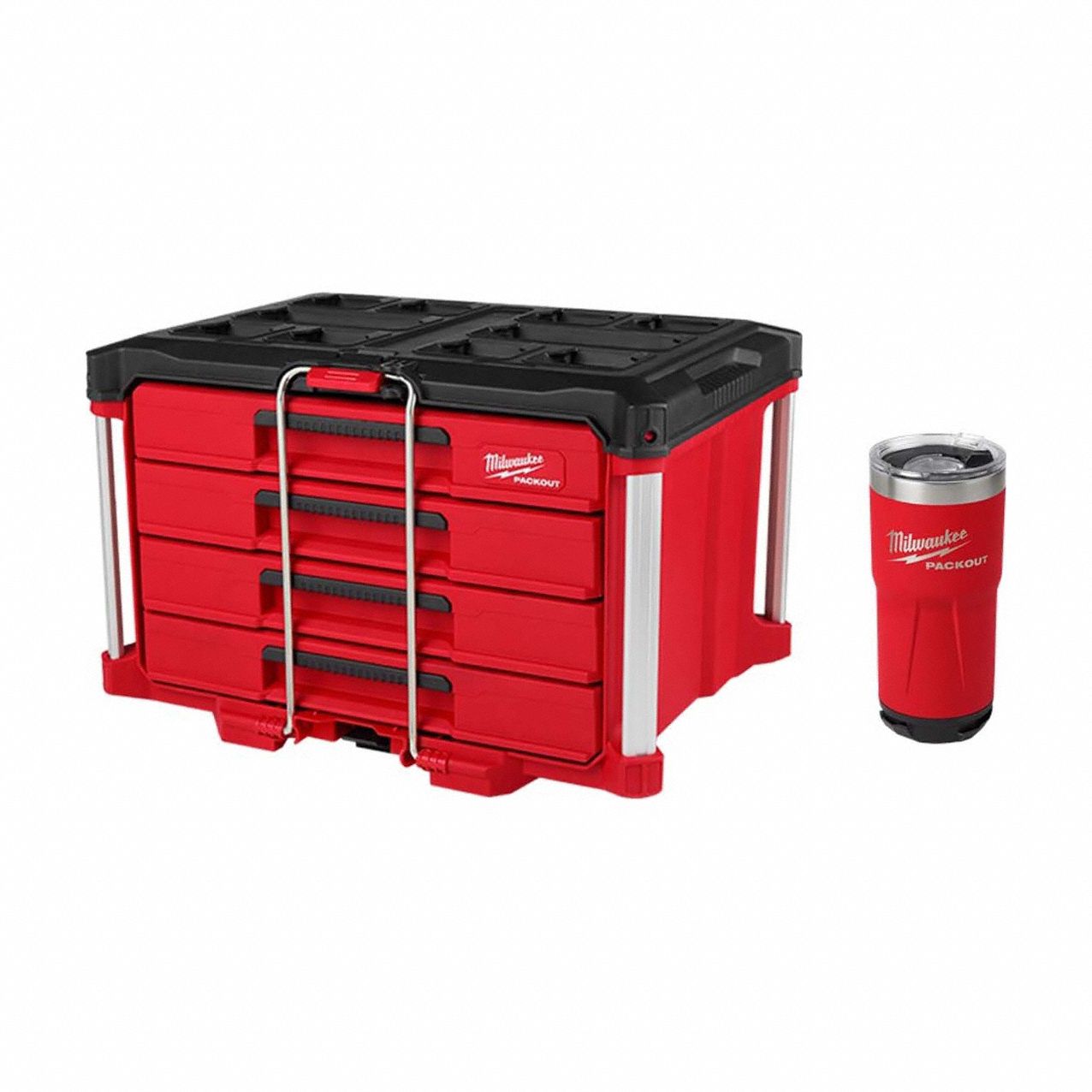 MILWAUKEE 4822844448228392R PACKOUT 4 Drawer Toolbox + 20 oz Tumbler