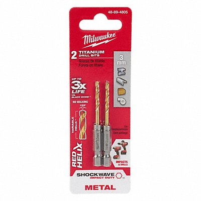 MILWAUKEE 48894805 3mm Titanium Shockwave Red Helix Bit