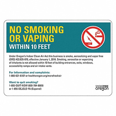 LYLE LCU12000ED10x7 No Smoking Sign 7inx10in Non-PVC Polymer