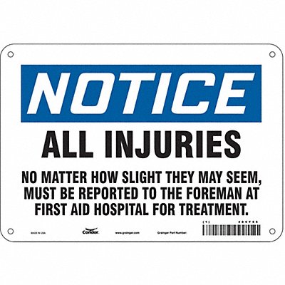 CONDOR 485Y56 Safety Sign 7 in x 10 in Aluminum