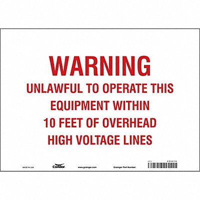 CONDOR 485Z10 Safety Sign 10 in x 14 in Vinyl