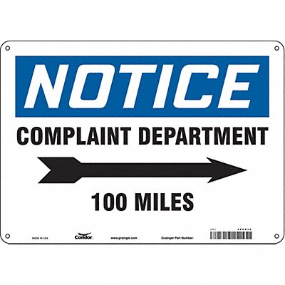 CONDOR 486R10 Safety Sign 10 in x 14 in Aluminum
