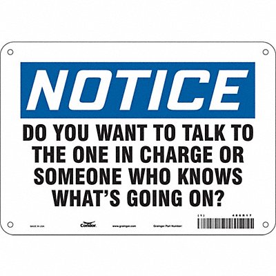 CONDOR 486R17 Safety Sign 7 in x 10 in Polyethylene