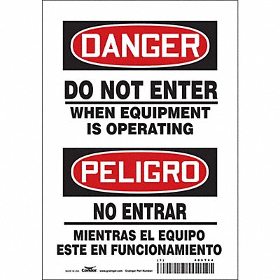 CONDOR 486T64 Safety Sign 10 in x 7 in Vinyl