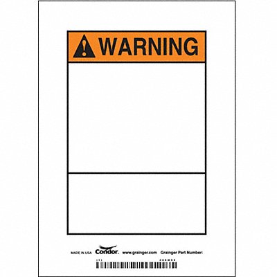CONDOR 486W92 Safety Sign 7 inx5 in Vinyl