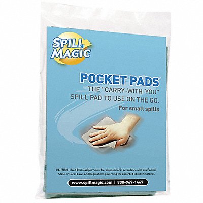 SPILL MAGIC 250P30 Absorbent Pocket Pad Clear 7-1/2 L PK30