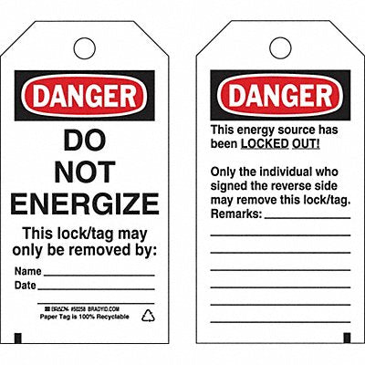 BRADY 133566 Lockout Tag 5-3/4 H 3 W Paper
