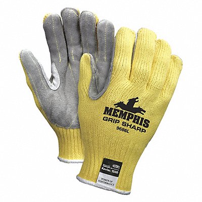 MCR SAFETY 9686S Leather Gloves Grey Yellow S PR