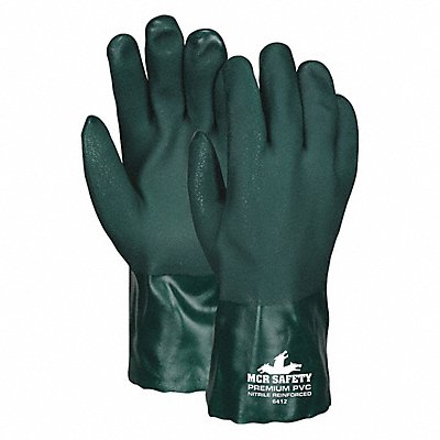 MCR SAFETY 6412 Chemical Gloves L Green Sandy PVC PK12
