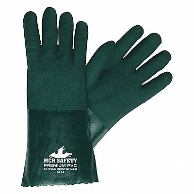 MCR SAFETY 6414 Chemical Gloves L 14 in.L Green PVC PK12