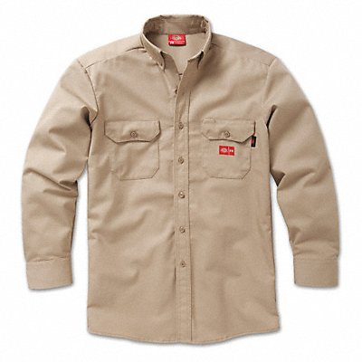 DICKIES FR 2837KHLG0R FR Button Down Work Shirt L Khaki