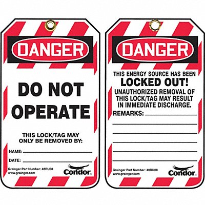 CONDOR 48RU08 Lockout Tag 3-1/4 in W PK25