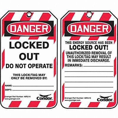 CONDOR 48RU16 Lockout Tag 3-1/4 inWx5-3/4 in H PK10