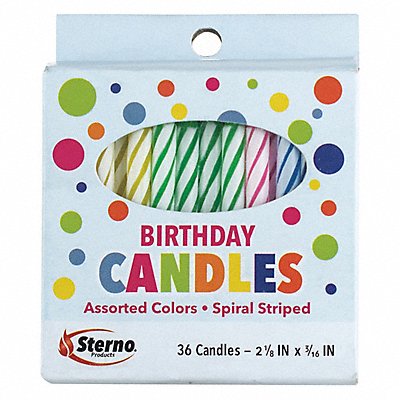 STERNO 40180 Birthday Candles 2 1/4 L Assorted PK36