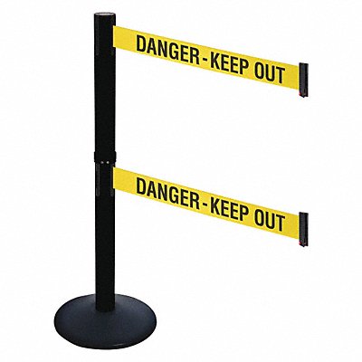 RETRACTA-BELT 331DPSBDKO Barrier Post Blk Yellow/Black Text 2 Belts