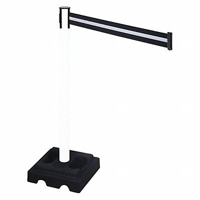 RETRACTA-BELT 332PWHBW Barrier Post Black Blk/White Belt Square