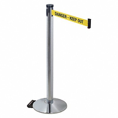 RETRACTA-BELT 304PAPCDKO Barrier Post Grey Yellow/Blk Txt 2in Belt W