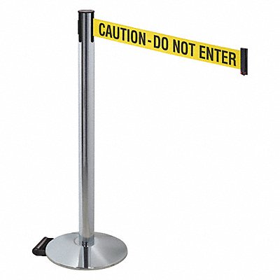 RETRACTA-BELT 334PAPCCAU Barrier Post Grey w/Wheels Yellow/Blk Text