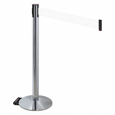 RETRACTA-BELT 334PAPCWH Barrier Post Grey White Belt w/Wheels