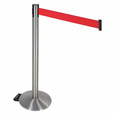 RETRACTA-BELT 334SSRD Barrier Post Red Belt w/Wheels SS Post