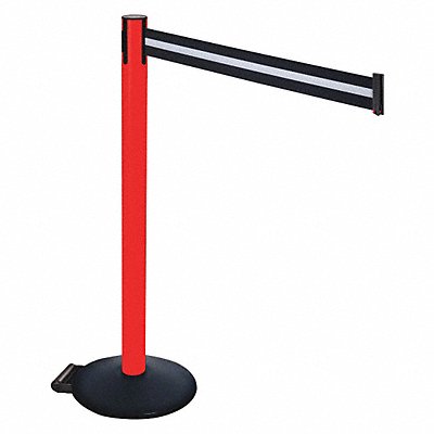 RETRACTA-BELT 335PRDBW Barrier Post Blk Blk/White Belt w/Wheels
