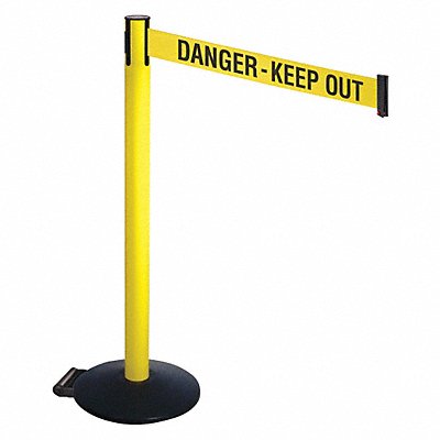 RETRACTA-BELT 335YADKO Barrier Post Black w/Wheels Yellow/Blk Text