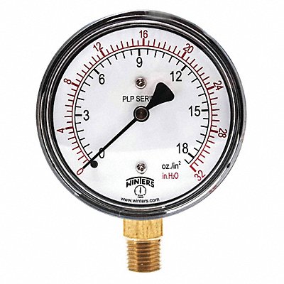 WINTERS PLP301 K4546 Low Pressure Gauge Bottom 0 to 32 in H2O