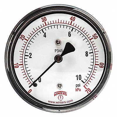 WINTERS PLP345 K4544 Low Pressure Gauge Back 0 to 10 psi