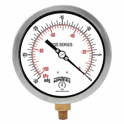 WINTERS P3S6000 K4526 Vacuum Gaugee 4-1/2 Dial Size Black
