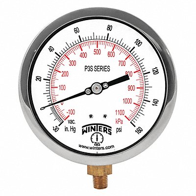 WINTERS P3S6005 K4526 Compound Gauge 4-1/2 Dial Size Black