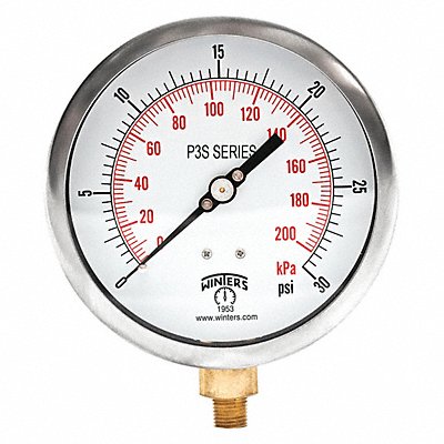WINTERS P3S6009 Pressure Gauge 4-1/2 Dial Size Black