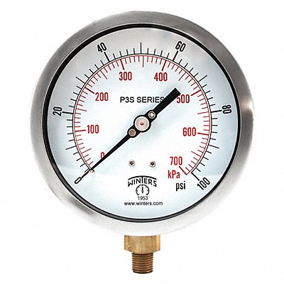 WINTERS P3S6011 Pressure Gauge 4-1/2 Dial Size Black