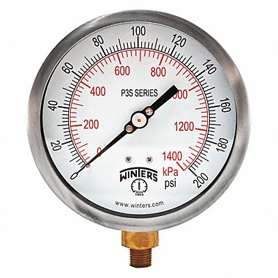 WINTERS P3S6013MAXI45 K4527 Pressure Gauge 4-1/2 Dial Size Black